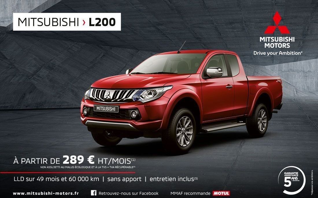 MITSUBISHI L200 À PARTIR DE 289 € HT/MOIS<SUP>(1)</SUP>