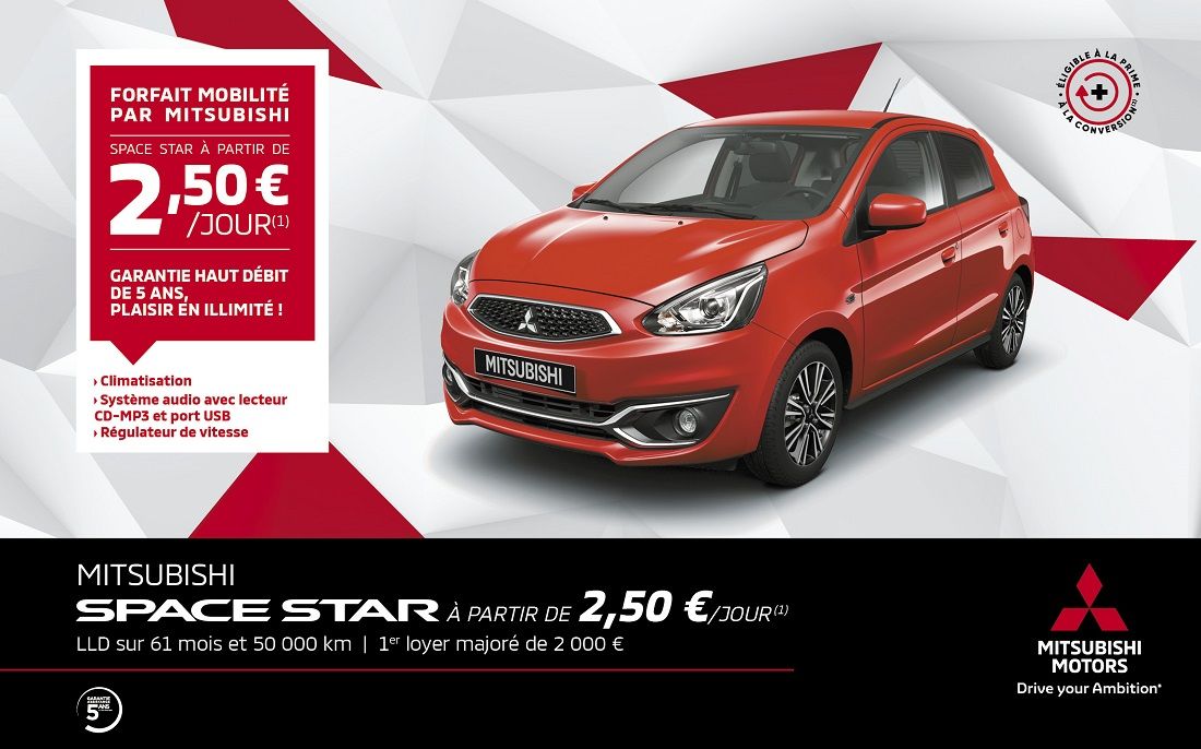 MITSUBISHI SPACE STAR À PARTIR DE 2,50 €/JOUR<SUP>(1)</SUP>